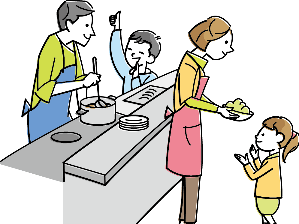 家族のコミュニケーションができるキッチンがある家を建てる工務店ワダハウジング和田製材(株)