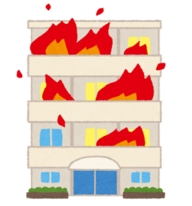 地震の後の通電火災が起きている住宅のイメージ